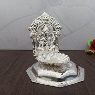 onesilver.in Silver Diya Arch Leaf Ganesha Diya